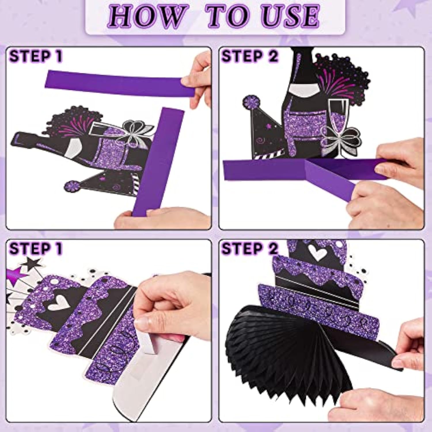 12PCS Birthday Honeycomb Centerpieces for Table Decor, Purple & Black Theme Party Props