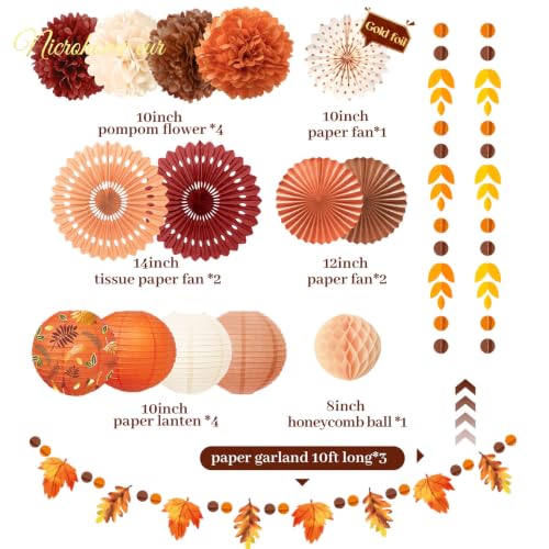 Fall Thanksgiving Decor with Pom Poms Lanterns Fans Garlands