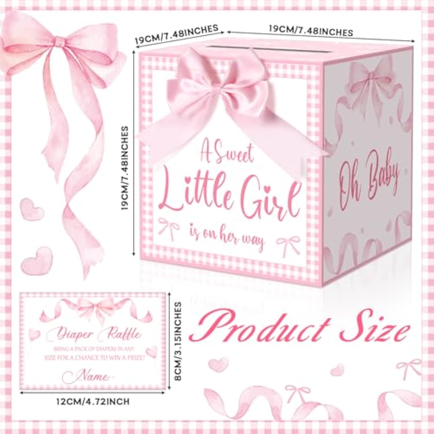 52Pcs Pink Bow Diaper Raffle Tickets With Box 3D Pink Bow Baby Shower Game Kit A Sweet Little Girl Is On Her Way Holder Box Table Centerpieces For Girls Baby Shower Party Invitation Supplies Favors