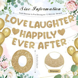 Pre Strung Love Laughter Happily Ever After Banner Glitter Bridal Shower Decorations Bachelorette Party Decor For Love Married Wedding Shower Engagement Party Banner(Champagne Gold)
