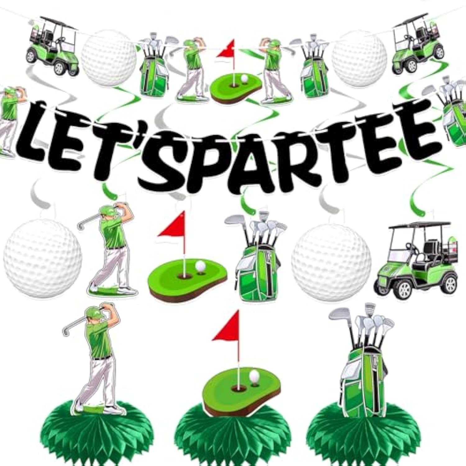 Pre-Assembled Golf Birthday Party Decorations Golf Themed Party Decorations Golf Decorations For Party Golf Banner 6 Golf Party Hanging Swirl 3 Golf Honeycomb Centerpieces Par-Tee Time Birthday