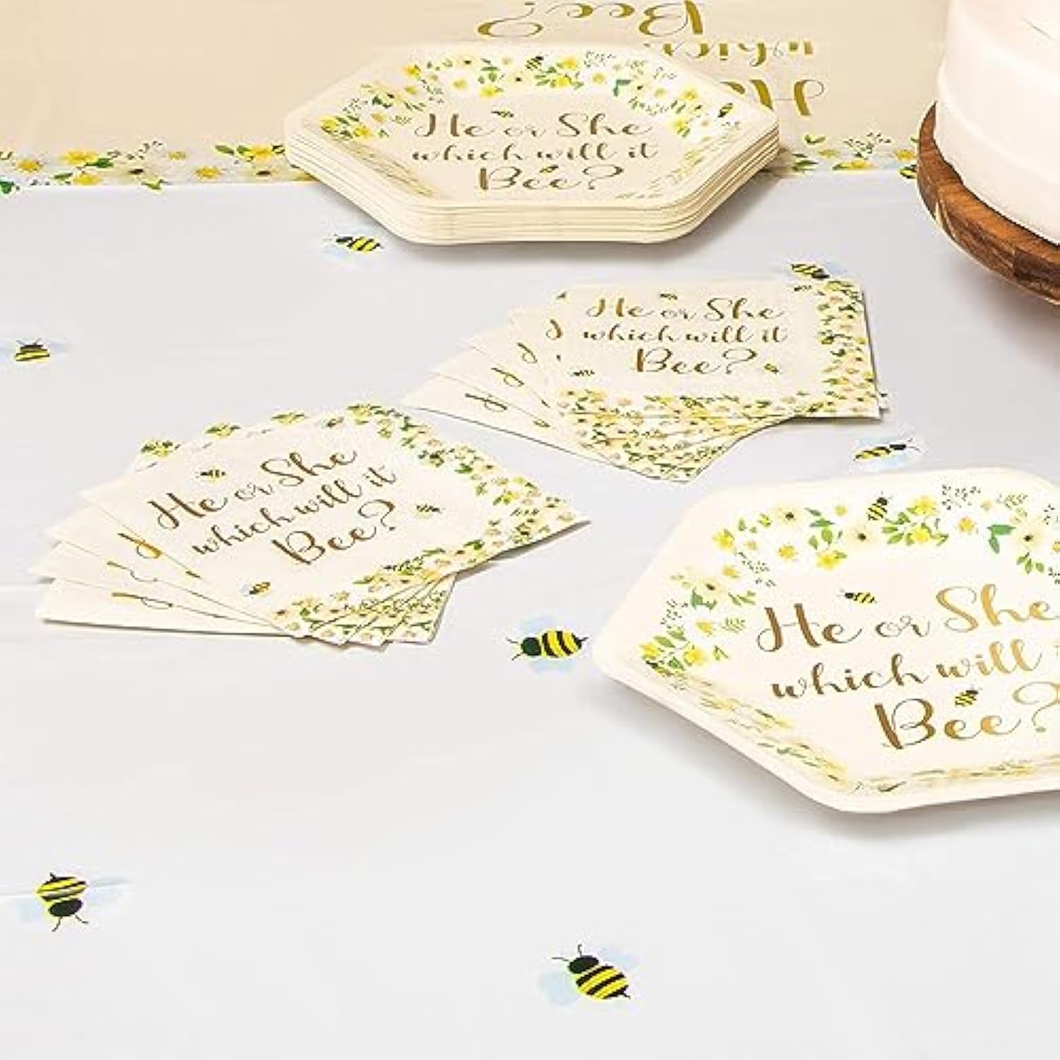 3-Ply Paper Napkins - Gender Reveal Party With Bee Napkins - Highly Absorbent 3-Ply Cocktail Tissue - Bee-Themed Baby Shower Decoration & Party Supply - 5 X 5 In, Pack Of 50, Gold