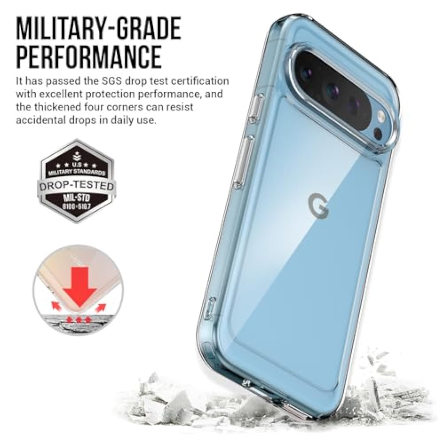 Pixel 9 Pro XL Case with Tempered Glass, Airbags, Shockproof, Crystal Clear