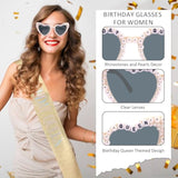 Birthday Sash For Women Girls, Gold Birthday Queen Sash With Glasses For Women Happy Birth Day Decorations For Girls Party Favors Accessories