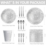 Silver Plates And Napkins Party Supplies - Decorations Tableware For Birthday Bridal Shower, Paper Plate, Napkin, Cup, Cutlery, Diamonds Glitter Table Decorations | Serve 24