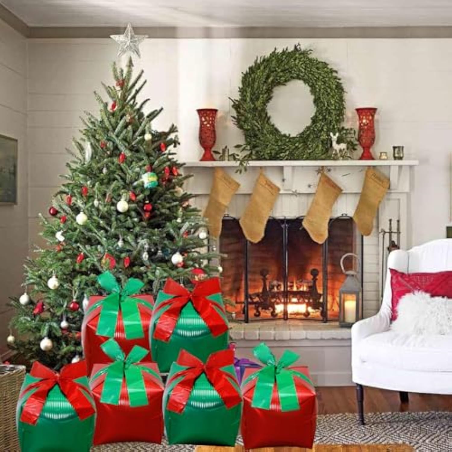 Christmas Foil Balloons, 18 Inch Red Green Gift Box Mylar Foil Balloons With Bow For Xmas Party Decorations, Large Merry Christmas Boxes Balloon For Balloon Garland New Year Party Decor Supplies