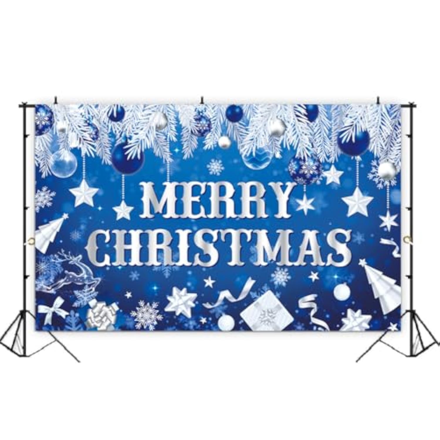 Merry Christmas Backdrop Banner Blue 70.8x43.3 Inch for Holiday Party Decor
