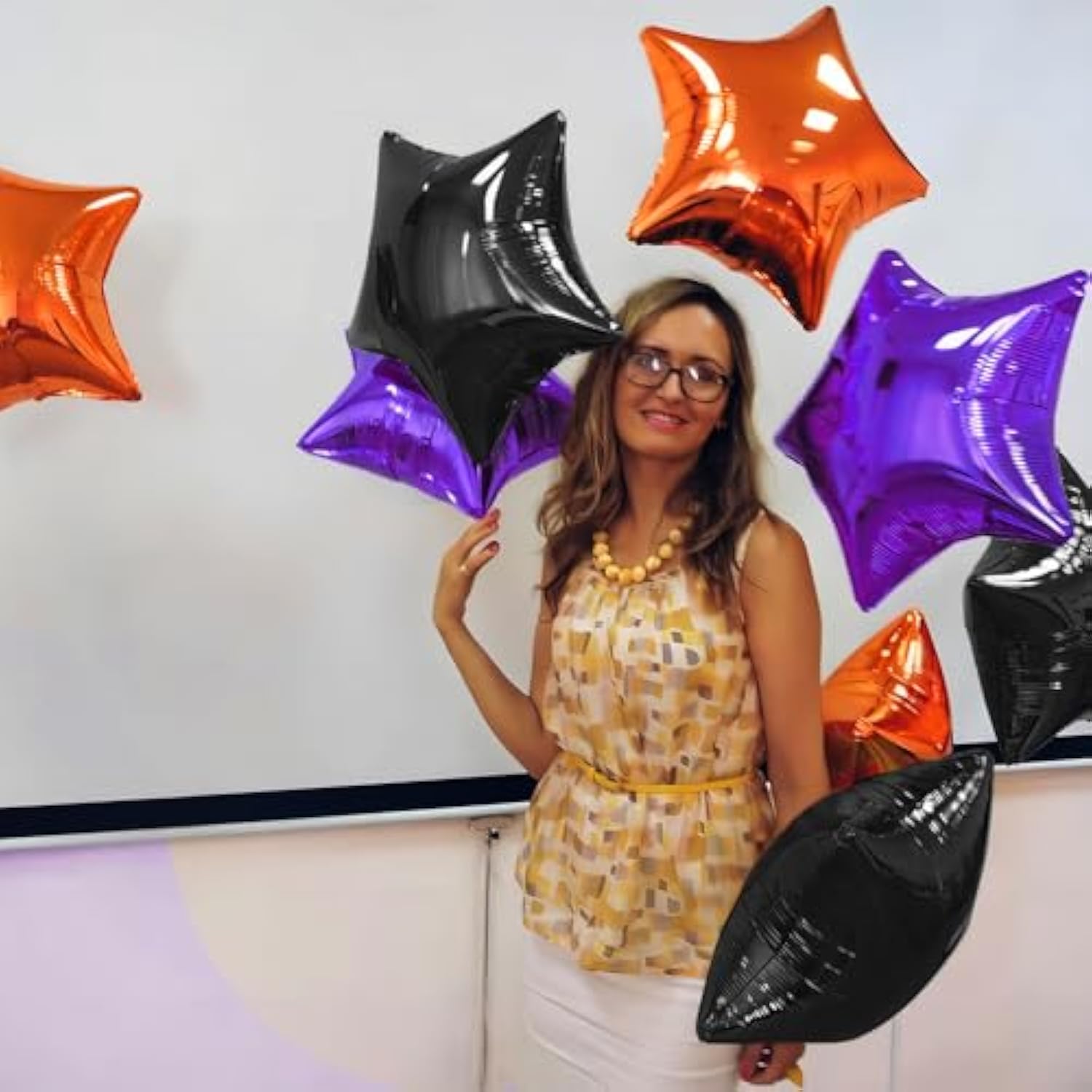 18pcs Black Orange Purple Star Balloons 18 Inch Foil Helium Balloons Party Decorations