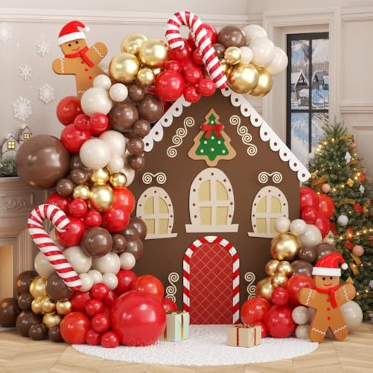 Reindeer Balloon Arch Kit 136pcs Red Brown Gold Balloons for Christmas Party Decor