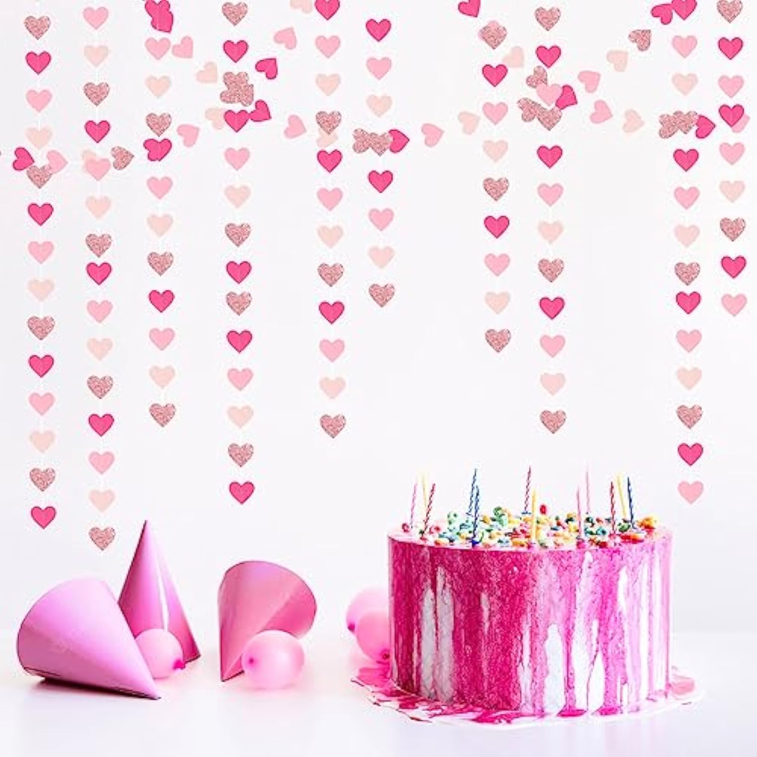 Hot-Pink Rose-Gold Party Decorations Heart-Garland - 52Ft Wedding Brid