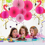 Hawaiian Flamingo Party Decoration Birthday Banner,Hanging Pink Paper Fan Decoration Set Of 6,For Hawaiian Summer Beach Party Birthday Party