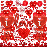 Valentines Day Decorations with I Love You and Red Heart Foil Balloons, Latex Balloons, Fake Rose Petals and Hearts Garland for Valentines Day Party Wedding Anniversary Engagement Decor