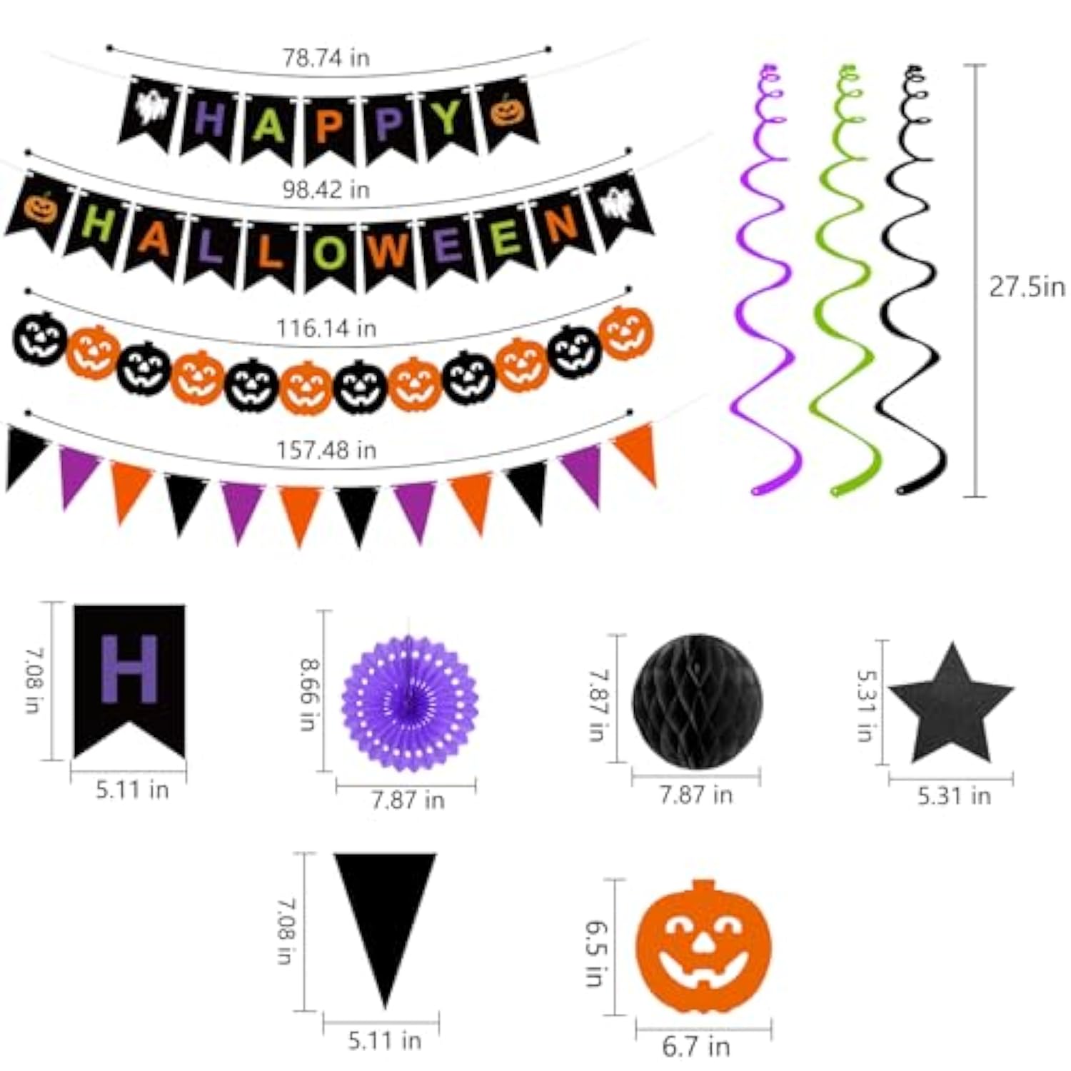Halloween Party Decorations Banner Honeycomb Balls Paper Fans Garland Swirls