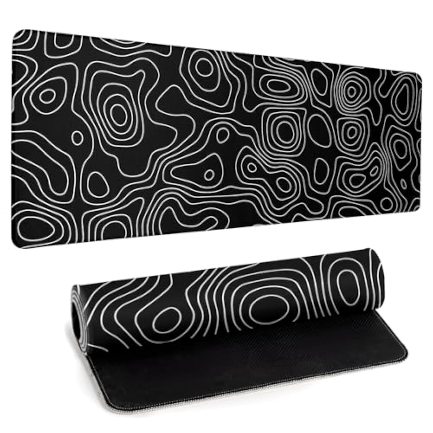 Black Topography Contour Gaming Mouse Pad Large Anime Topographic Map Mousepad Extended Mouse Pad Gaming Big Desk Pad Keyboard Pad With Stitched Edge Non-Slip Rubber Base