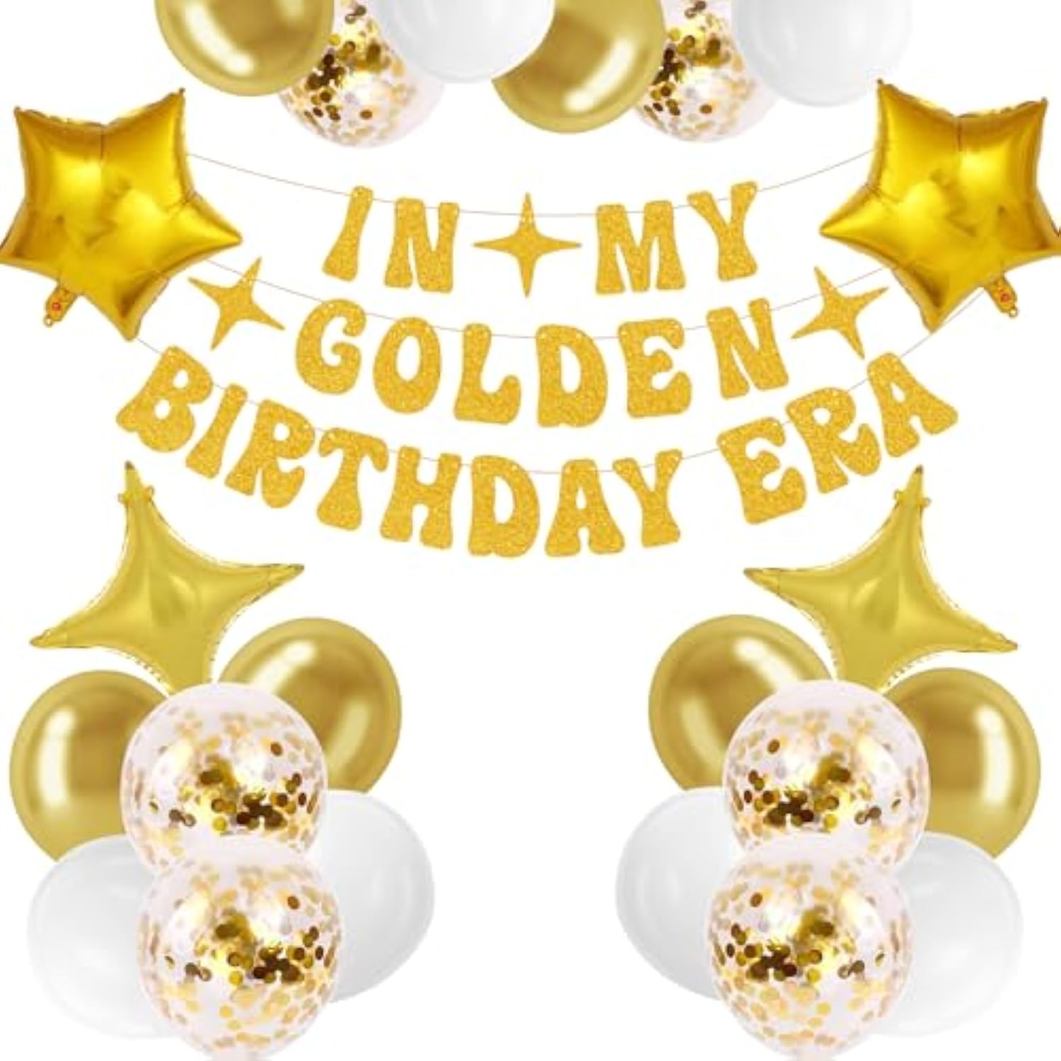 25pcs Golden Birthday Decor – "In My Golden Birthday Era" Banner & Balloons