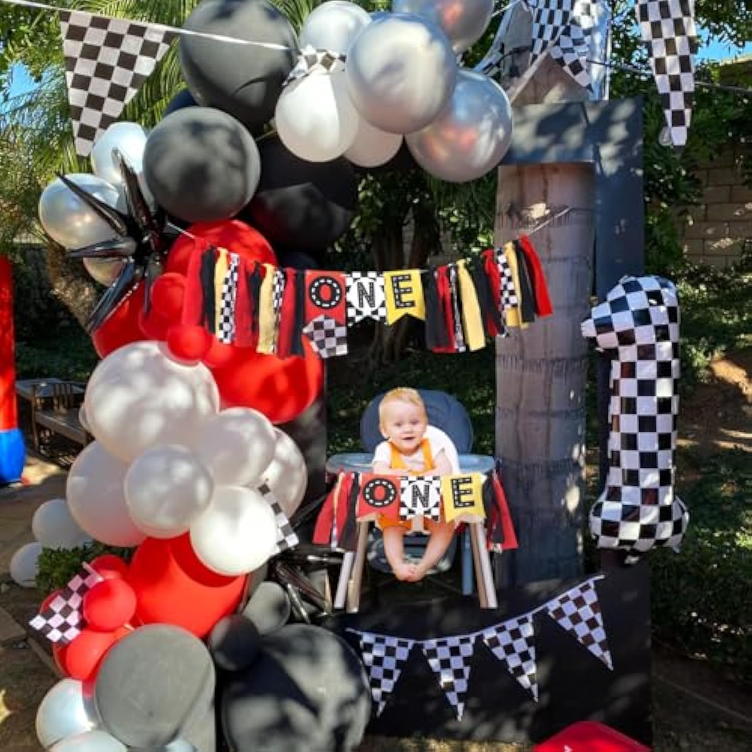 Pre-Strung Race Car Highchair Banner 1St Birthday Boy, Racetrack First Birthday One High Chair Banner Decorations, First Trip Around The Sun Party Decor Party Photo Props,Baby Shower Decoration