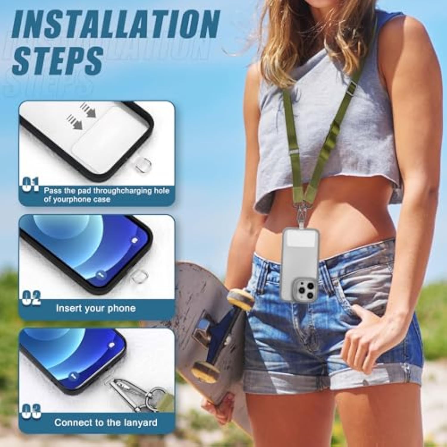 Phone Lanyard Crossbody Phone Strap - Universal Adjustable Cell Phone Lanyard Neck Strap With Tether Tab, Multifunctional Phone Lanyard For Keys Iphone Earphone Case Phone Accessories (Black)