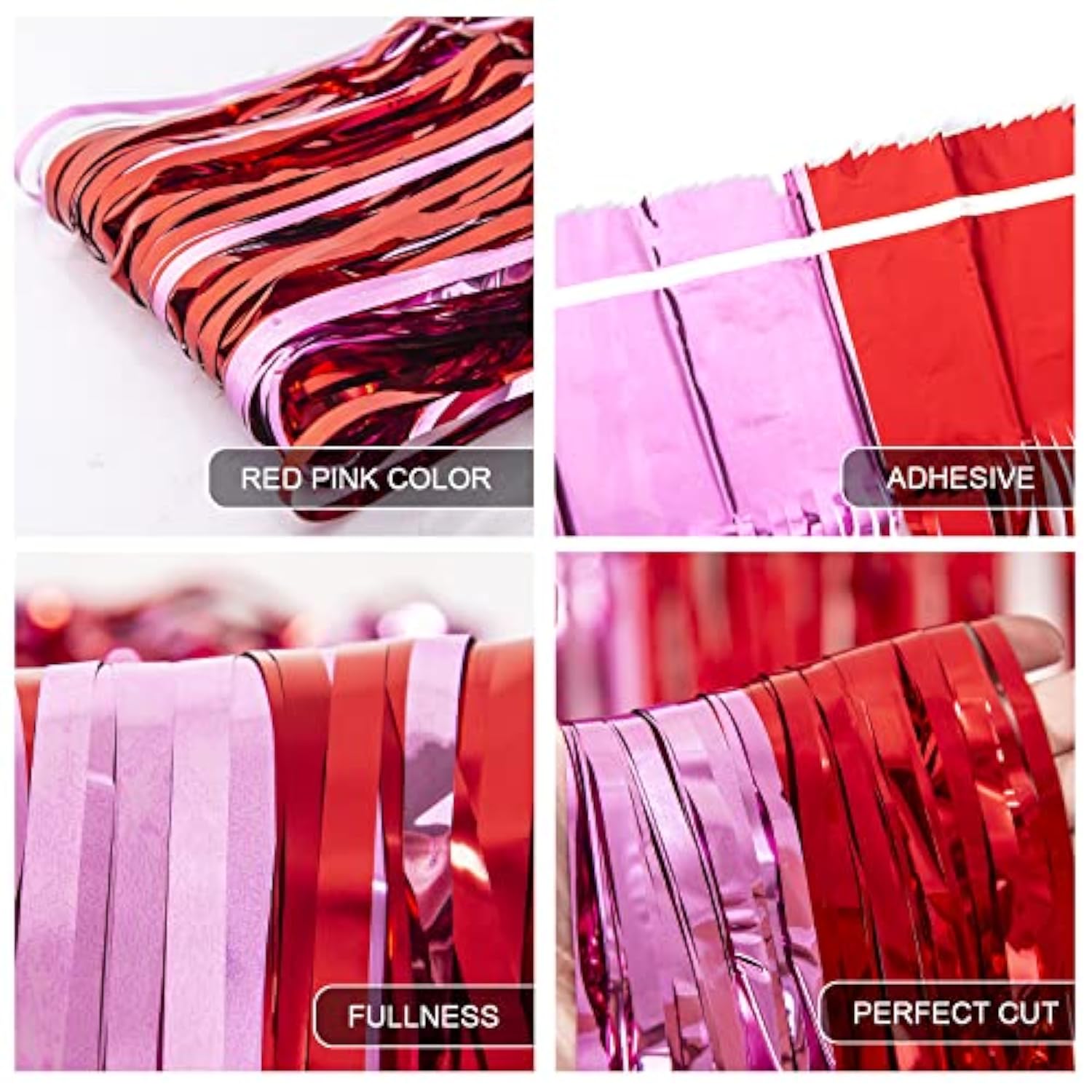 3 Pack Valentines Foil Fringe Curtains Valentine'S Day Party Decorations 3.3X6.6 Ft Red Pink Tinsel Metallic Photo Booth Props Backdrop Streamers For Valentine'S Day Decor Birthday Wedding