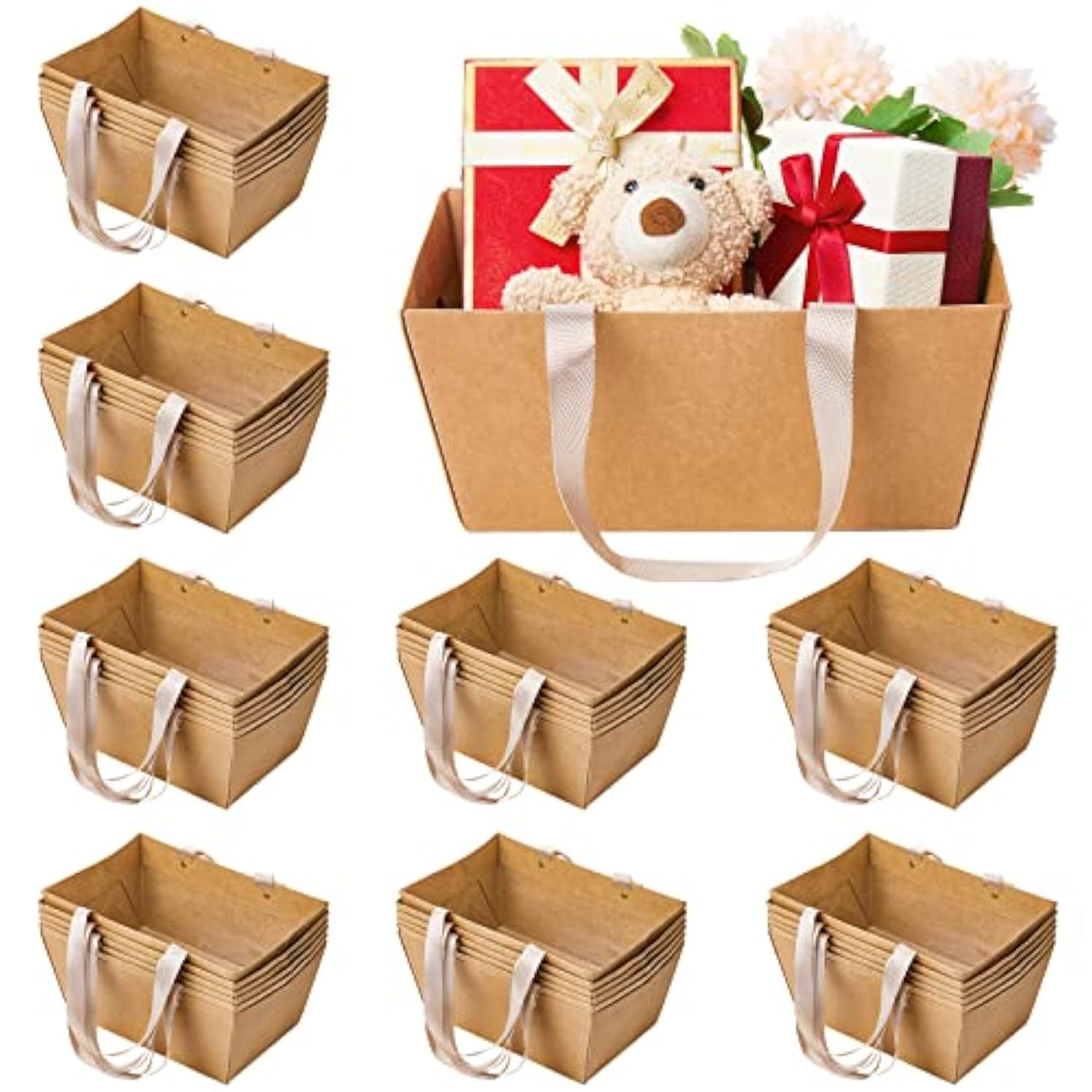 48 Pcs Basket For Gifts Empty Diy Bulk Party Gift Basket Kit With Handles Market Trays For Packages Wrapping Wedding Party Anniversary Display (9.8 X 6.5 X 4.3 In)(Brown)