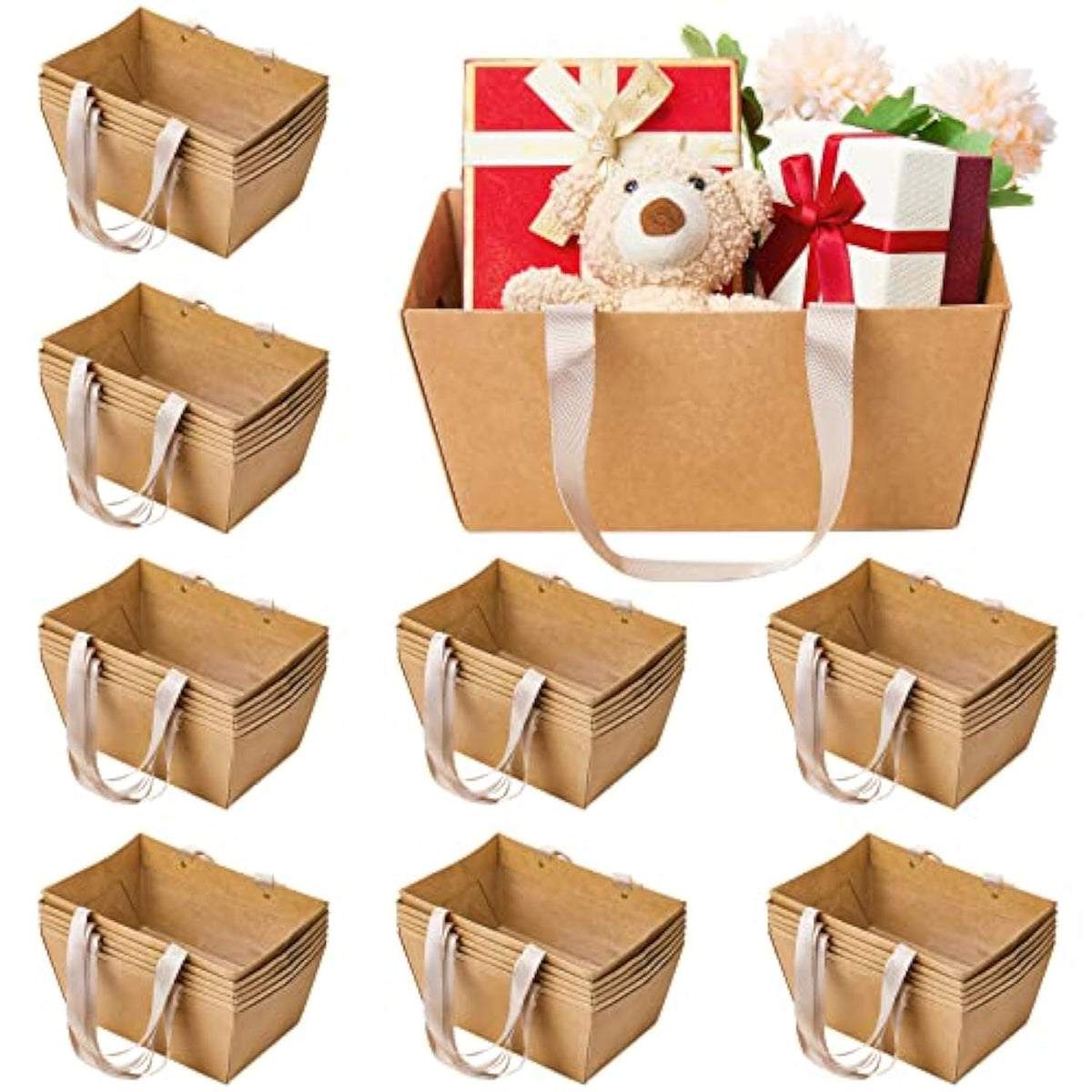 48 Pcs Basket For Gifts Empty Diy Bulk Party Gift Basket Kit With Handles Market Trays For Packages Wrapping Wedding Party Anniversary Display (9.8 X 6.5 X 4.3 In)(Brown)