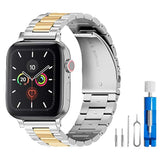 Metal Bands Compatible With Apple Watch Band 41Mm 40Mm, Dressy Stainless Steel Chain Strap For Men Iwatch Series Ultra/Ultra2/10/9/8/7/6/5/4/3/2/1 Se, Silver/Gold 42Mm(Series 10) 38/40/41Mm