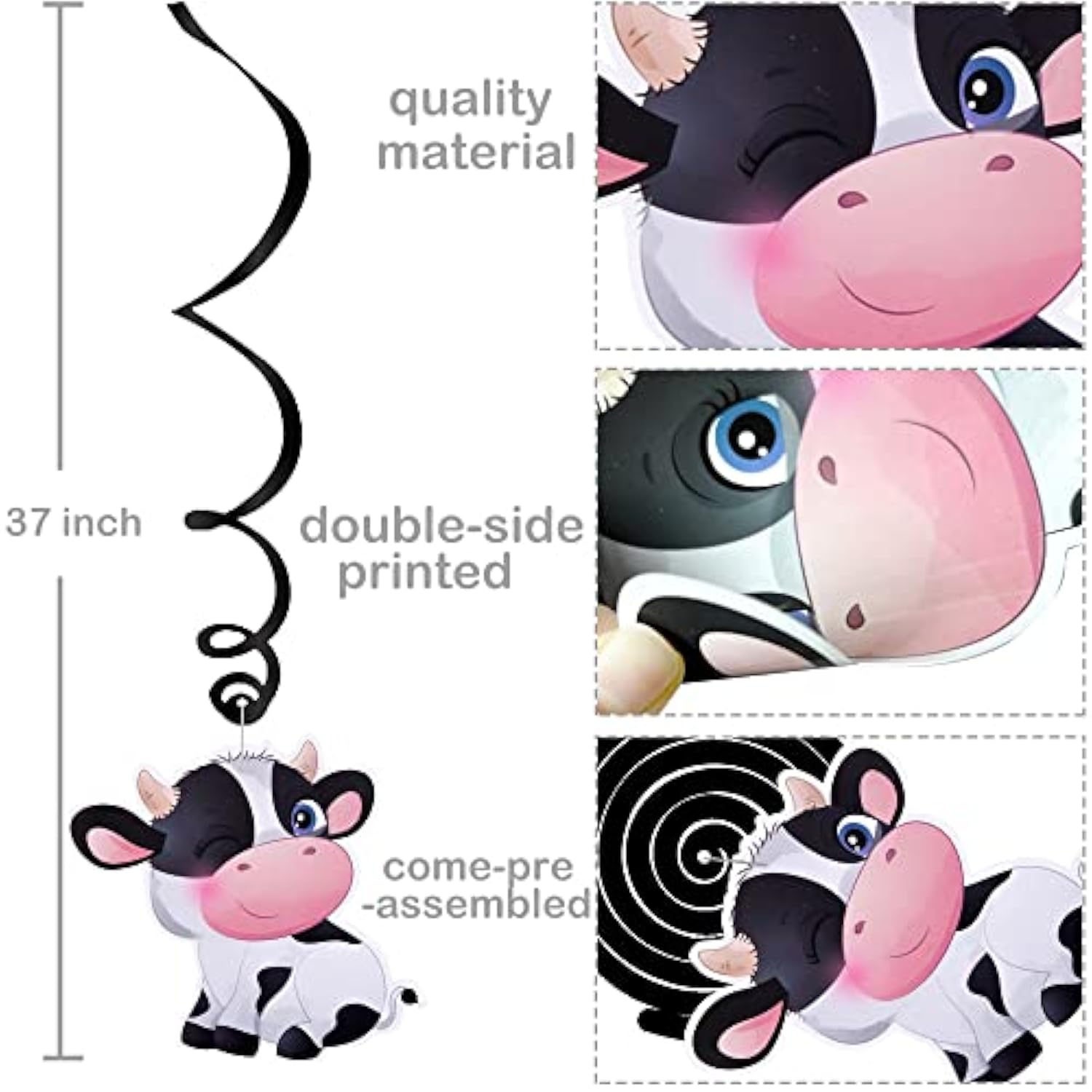 15Pcs Cow-Themed Hanging Swirls – Farm Animal Birthday Party Decorations for Kids