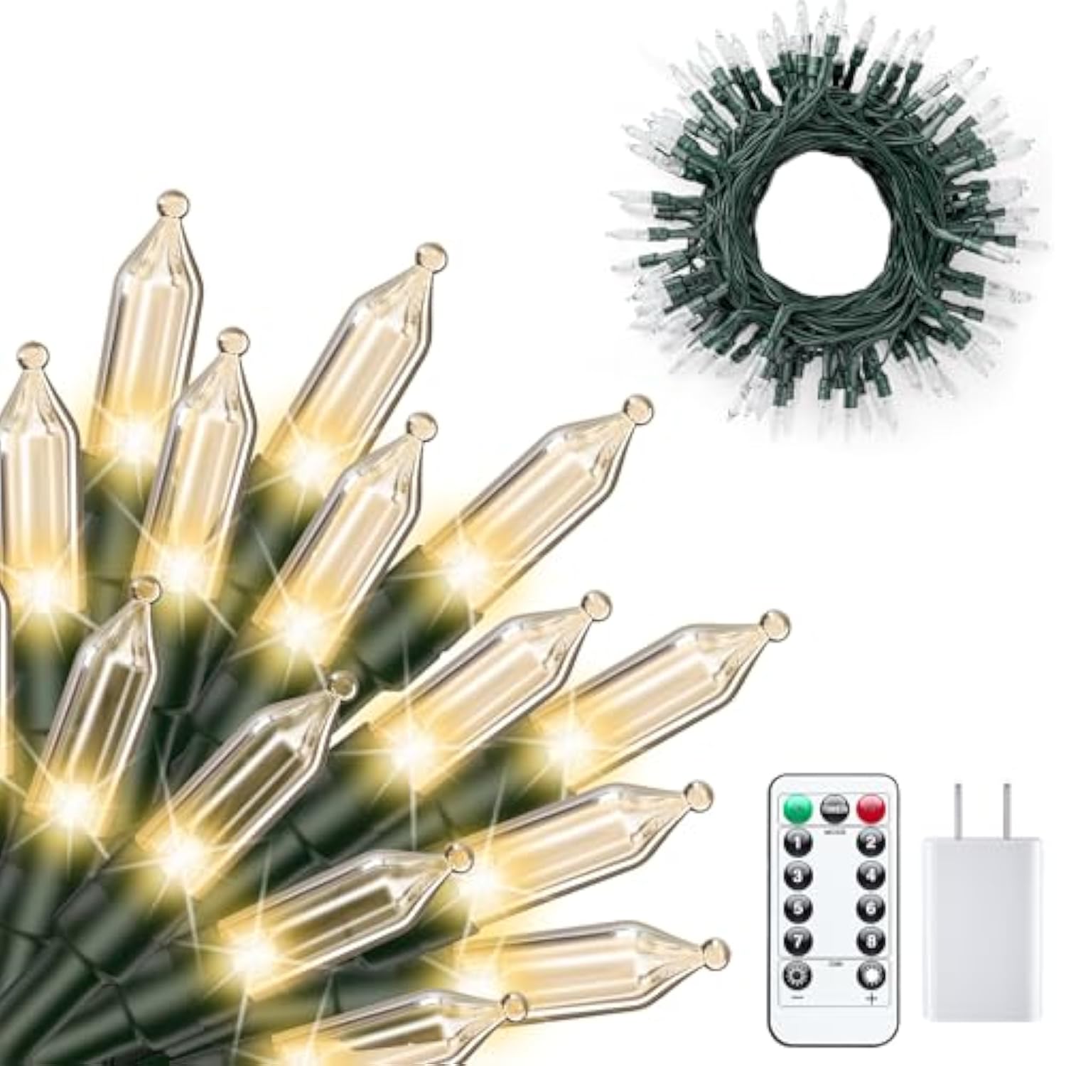 Led Christmas Lights For Indoor,39 Ft 100 Led Christmas Tree Lights With Remote, Usb Plug, Adapter, Warm White Mini Stri