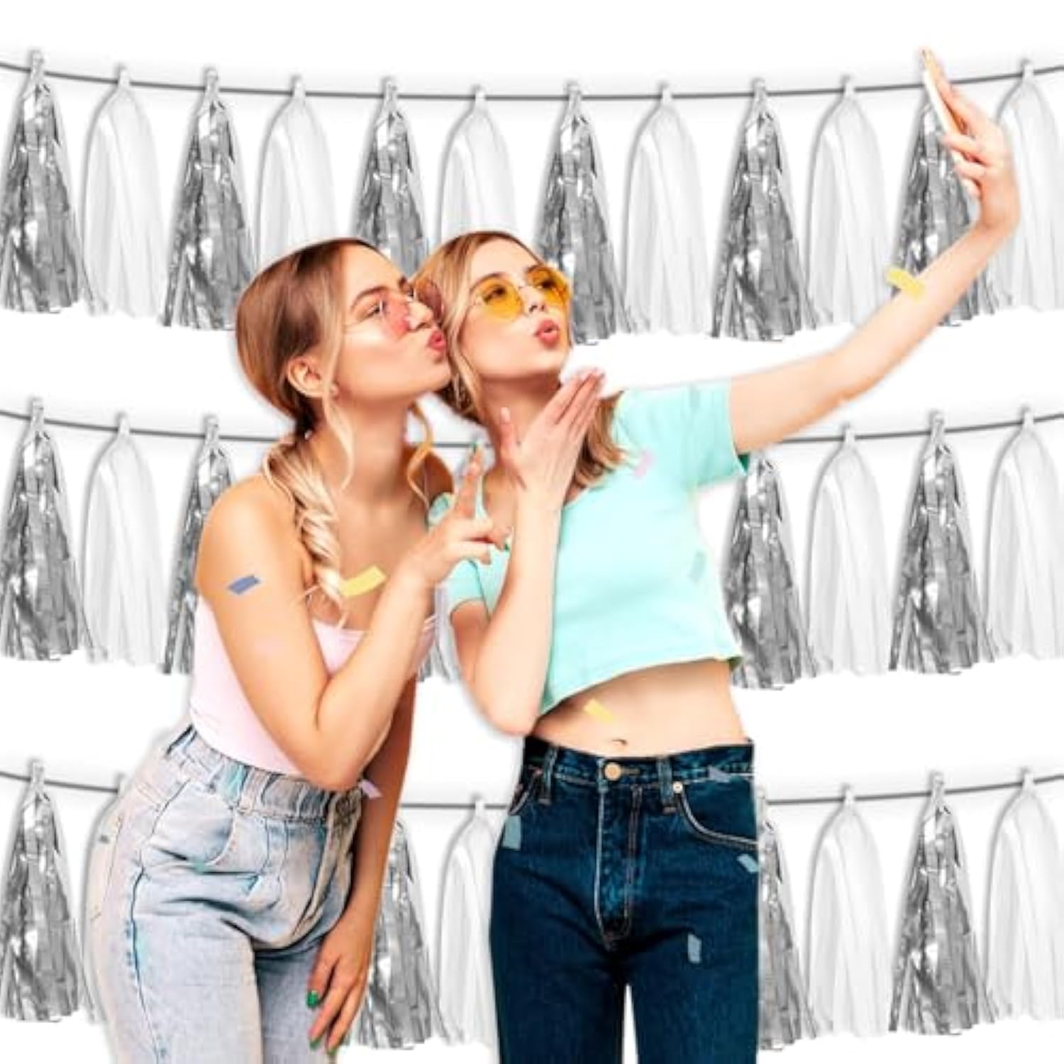 3P White Silver Tassel Banner Garland Metallic Foil Fringe Banner Tinsel Tassels Streamer Banner Backdrop For Parade Floats, Graduation Bridal/Baby Shower Retirement Party Decorations