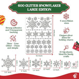 Snowflake Stickers Large Real Glitter Silver For Christmas Envelopes, Crafts, Cards - Happy Holiday Silver Snowflakes