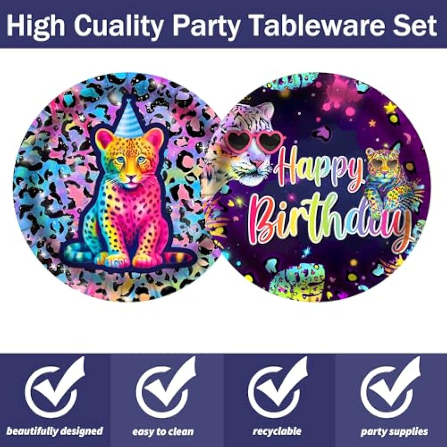 Neon Leopard Party Plates Rainbow Cheetah Print Birthday Party Supplies 48Pcs Rainbow Cheetah Party Disposable Paper Tableware For Leopard Print Birthday Dinnerware Supplies