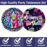 Neon Leopard Party Plates Rainbow Cheetah Print Birthday Party Supplies 48Pcs Rainbow Cheetah Party Disposable Paper Tableware For Leopard Print Birthday Dinnerware Supplies