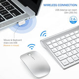 Wireless Keyboard And Mouse Ultra Slim Combo, 2.4G Silent Compact Usb 2400Dpi Mouse And Scissor Switch Keyboard Set With Cover, 2 Aa And 2 Aaa Batteries, For Pc/Laptop/Windows/Mac-Silver White