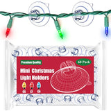 Mini Christmas Light Suction Cups [Set Of 60] - Small Holiday Light String Hooks Holders, Clear Rope Light Caddy Window Glass Suction Cup Clips Hang Seasonal Xmas Decorations