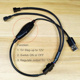 12V Voltage Step-Up Usb To 3-Pin And 4-Pin Pc Fan Sleeved Power Adapter Cable+Splitter Cable 1 To 2 With Switch And Speed Regulator