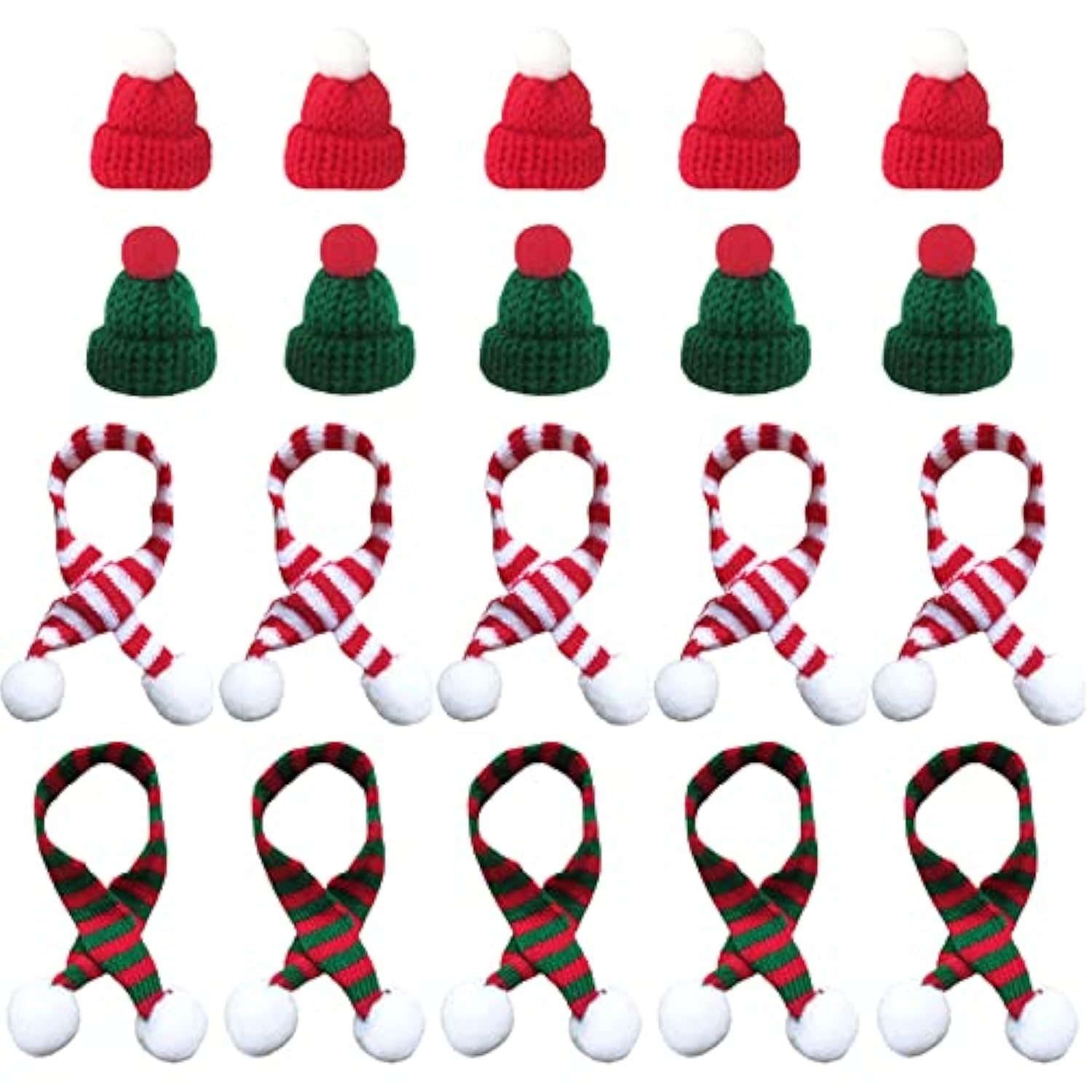 20 Pcs Mini Christmas Hat Scarf Xmas Knit Santa Hats Knitting Doll Caps Candy Covers Christmas Tree Ornaments Decorations For Cup Wine Bottle Dinner Table Diy Art Craft Crafting Party Supplies Favors