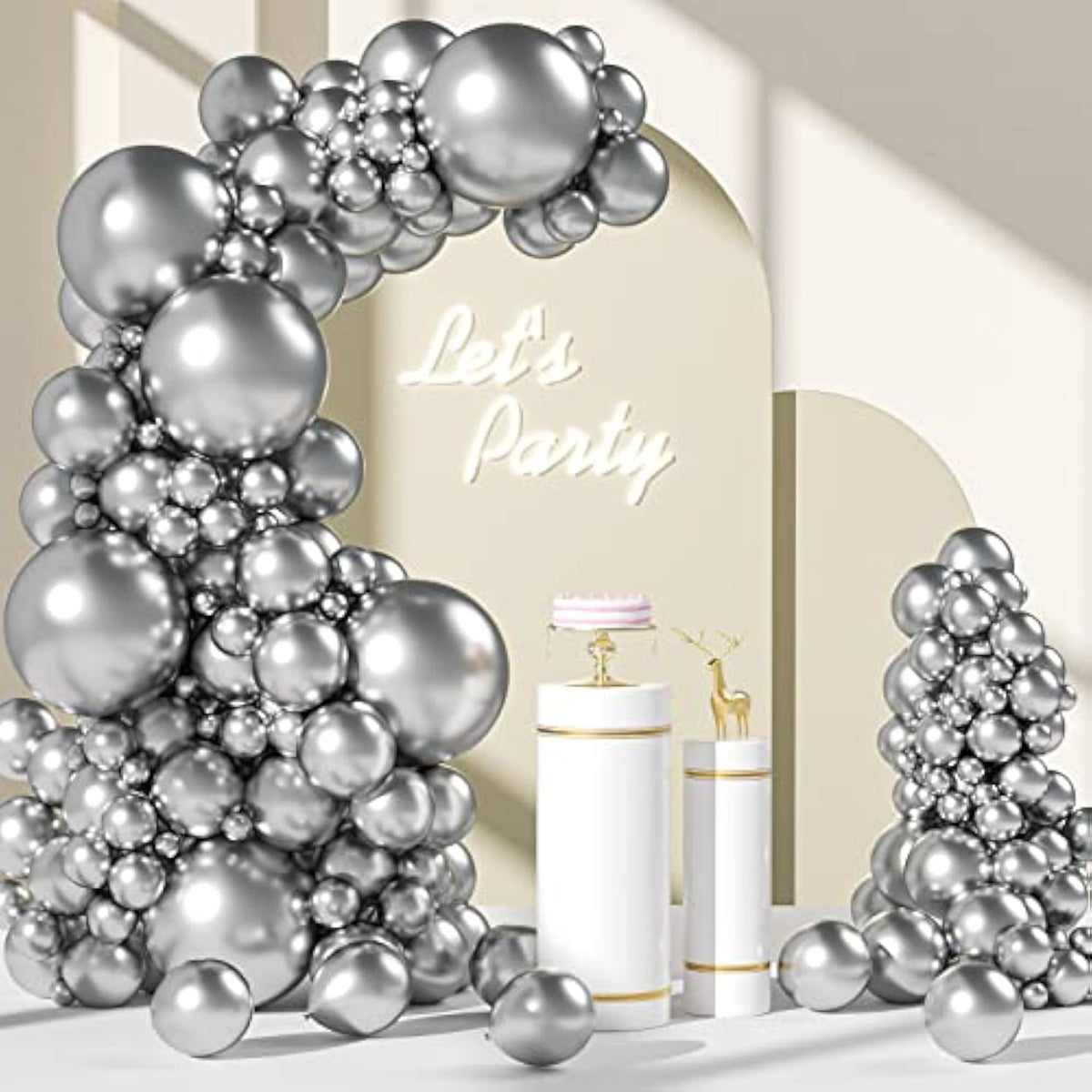 Metallic Silver Balloon Arch Kit: Chrome Party Decor, 110pcs