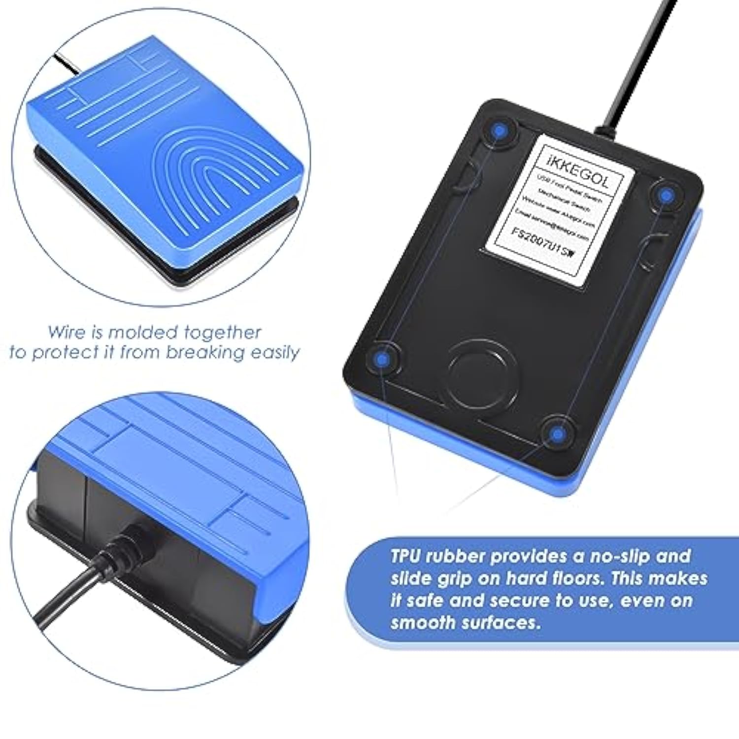 [Upgraded] iKKEGOL USB Foot Pedal Switch Video Game PC Hands Free Footswitch One Key Control Program Computer Mouse Keyboard HID with 2M Cable Blue