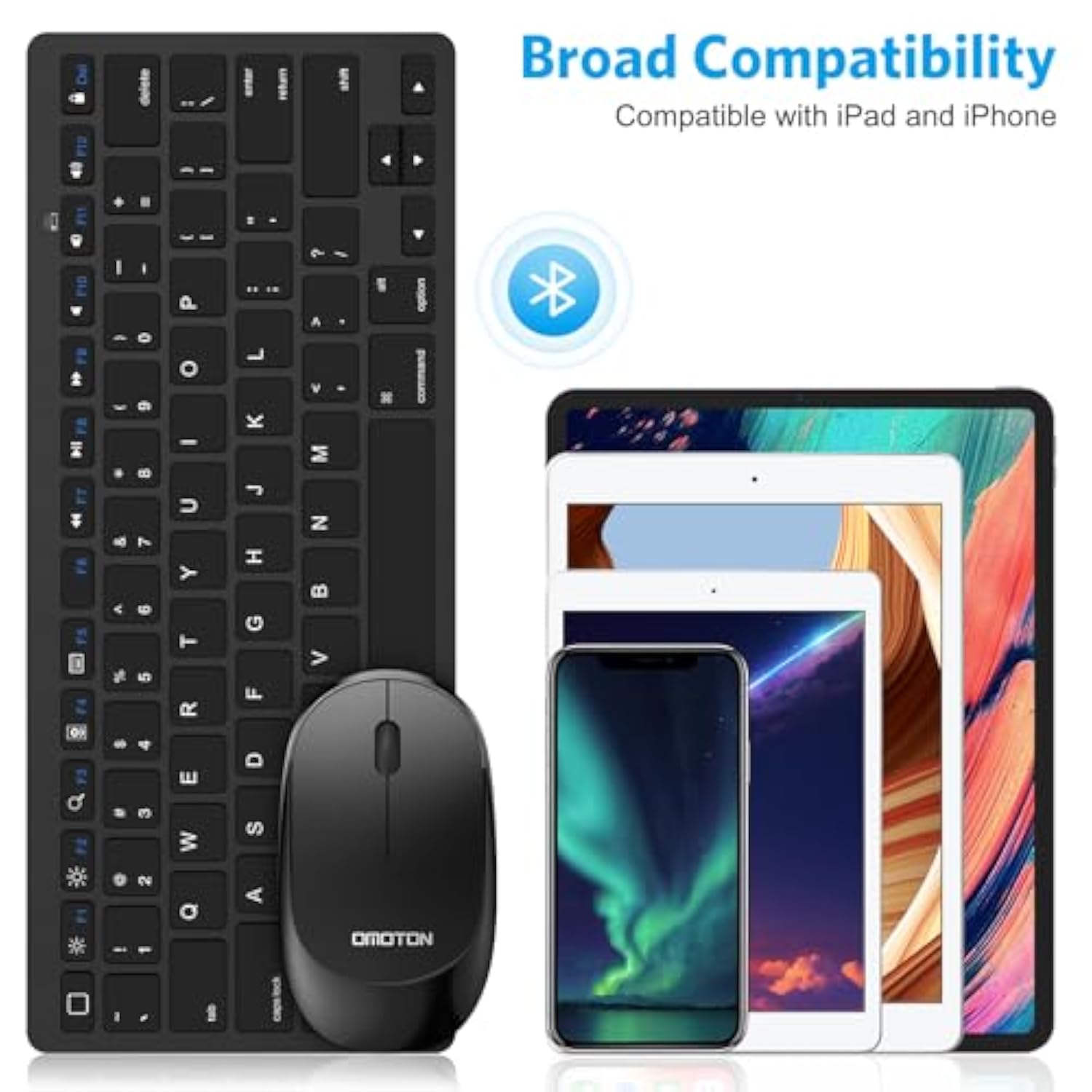 OMOTON Bluetooth Keyboard & Mouse Combo, Wireless Set for iPad Pro 13/11 (2024)/12.9, 10th/9th/8th/7th Gen, Air 6/5/4 and Other Bluetooth Enabled Devices (Black)