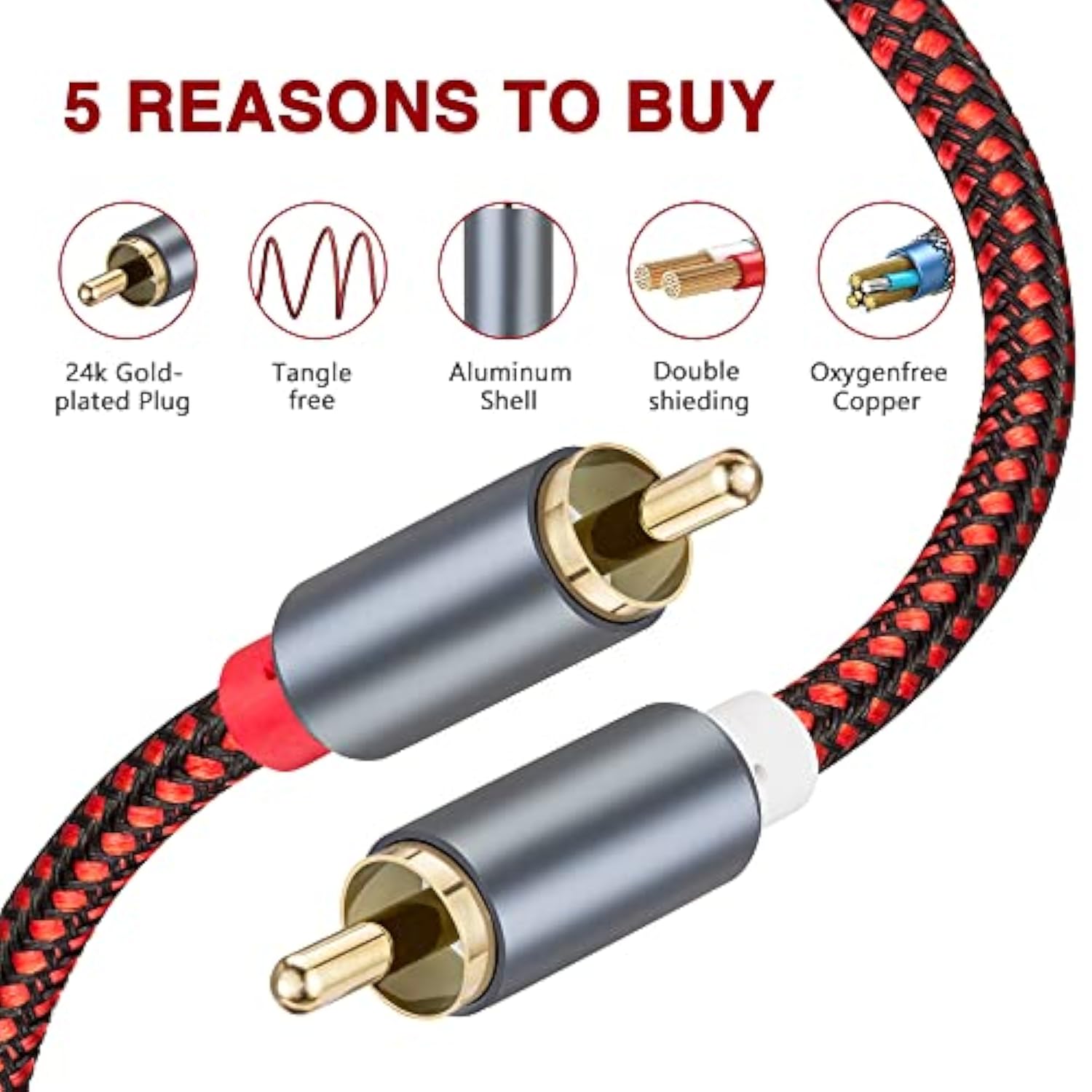 Rca Cable 20 Ft 2Rca To 2Rca Cable 2Rca Male To 2-Rca Male Audio Stereo Subwoo