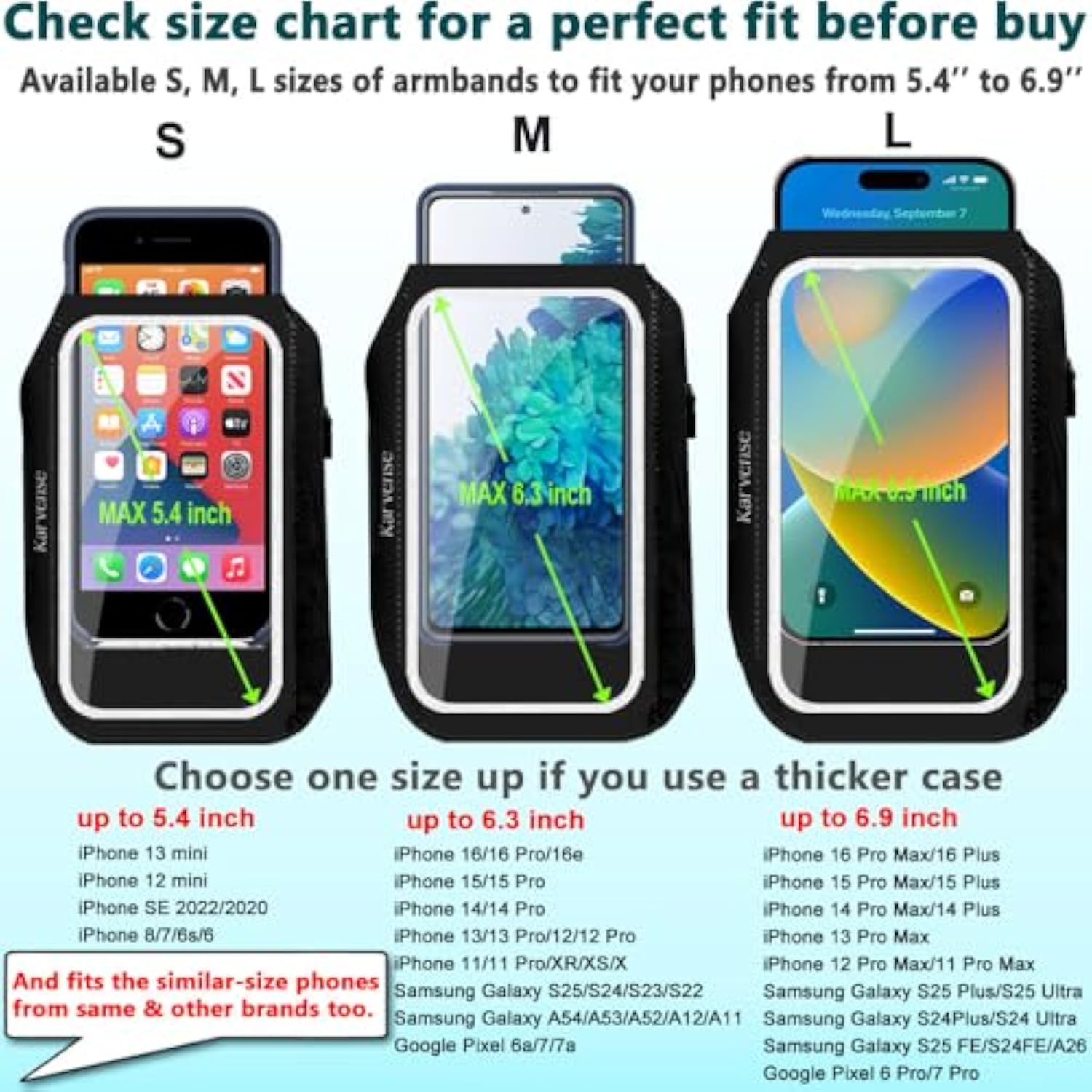 Running Armband Phone Holder For iPhone Samsung With Strap & Zipper Black Large