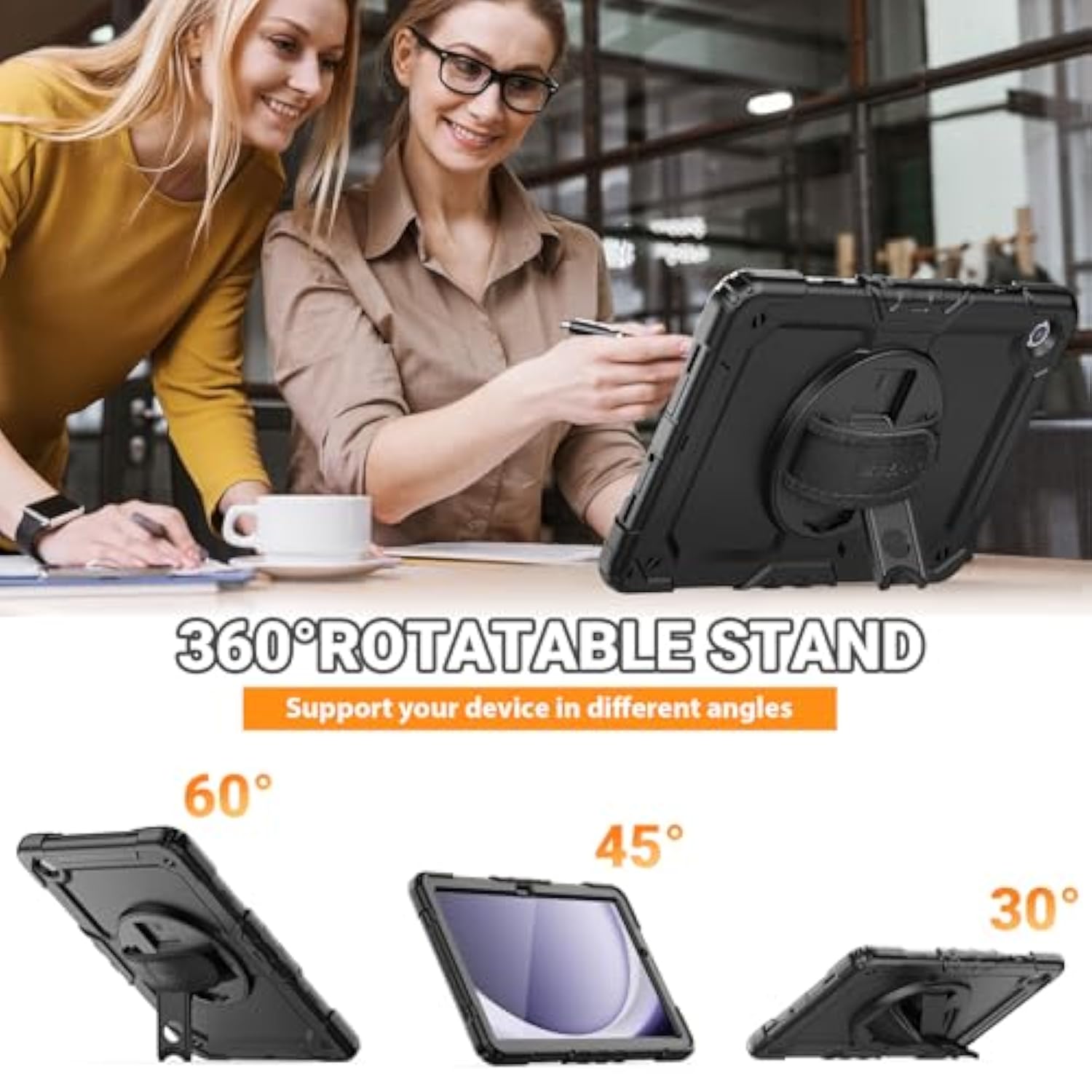 Case For Samsung Galaxy Tab A9+/ A9 Plus Case 11" 2023 (Smx210/X216/X218), Heavy Duty Shockproof Protective Case With Screen Protector, Rotating Stand And Hand/Shoulder Strap, Black