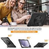 Case For Samsung Galaxy Tab A9+/ A9 Plus Case 11" 2023 (Smx210/X216/X218), Heavy Duty Shockproof Protective Case With Screen Protector, Rotating Stand And Hand/Shoulder Strap, Black