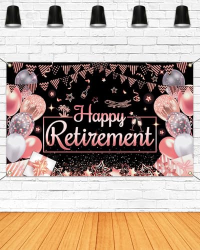 Happy Retirement Banner for Women (Rose Gold, 70.8x43.3 inch)