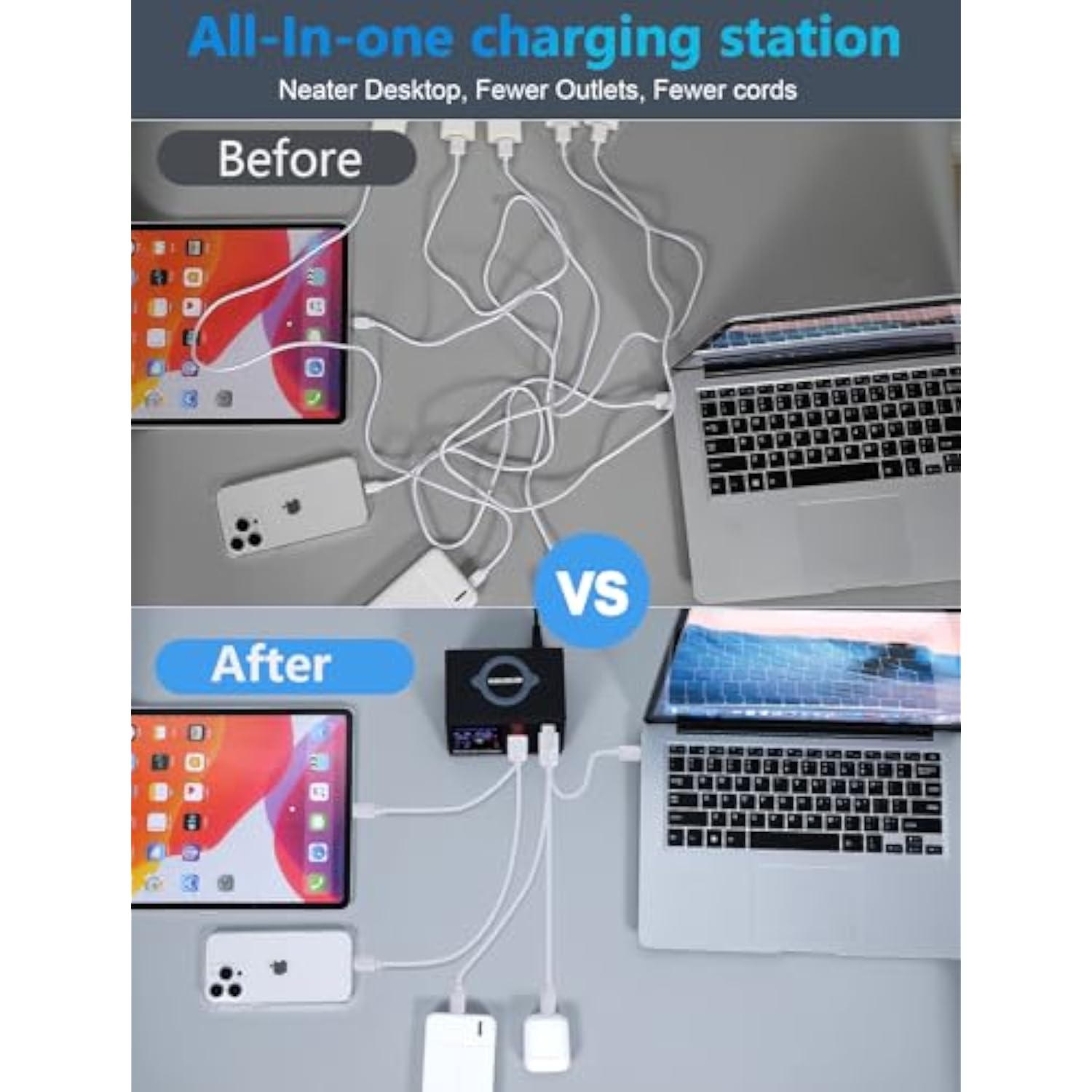 100W 8-Port Usb Qi Wireless Charging Station, Qc3.0/Pd Fast Charge For Phones Tablets Usb Tools, Multi-Device Smart Ic Desktop Organizer Hub