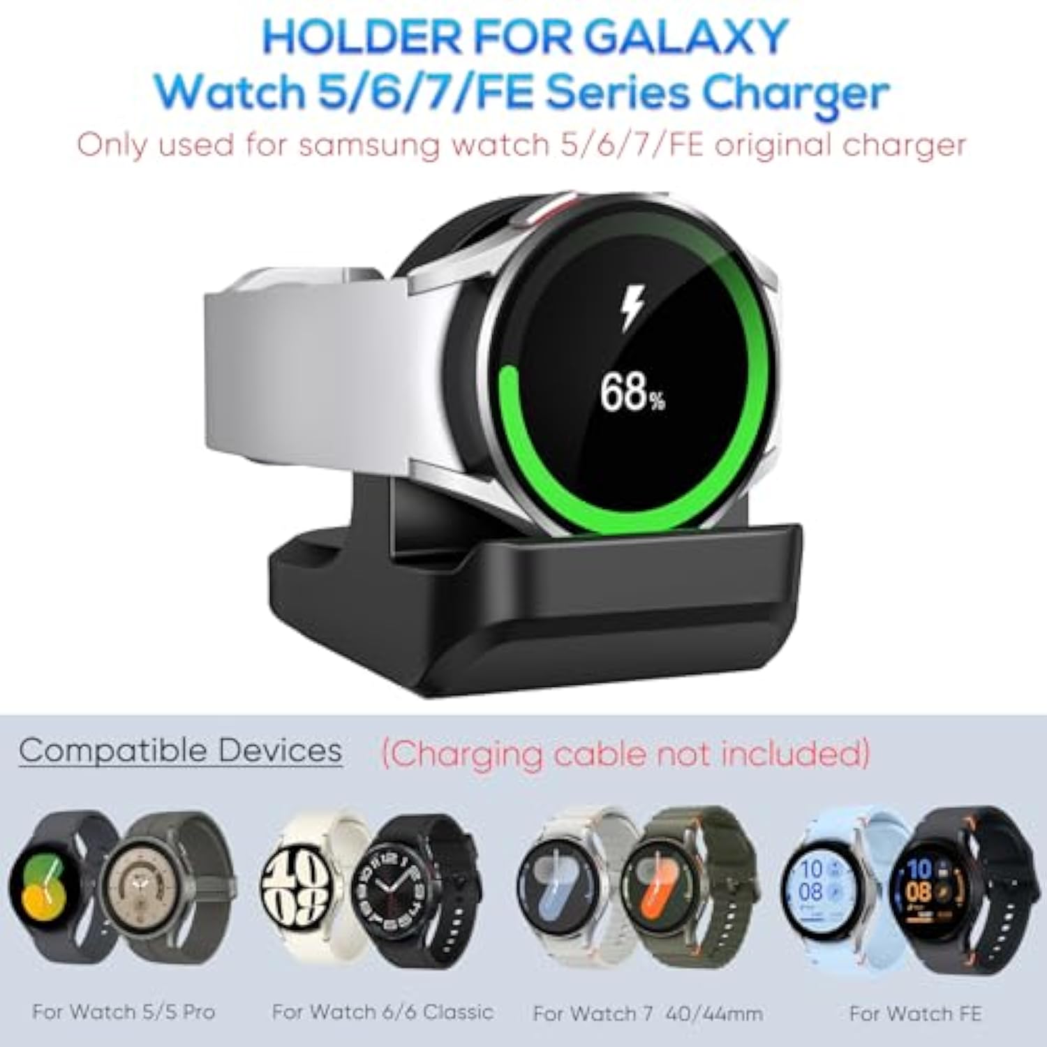 Stand For Samsung Galaxy Watch 7 40,44Mm /Watch Ultra/6 Classic/5/5 Pro Charger,Non-Slip Silicone Charger Dock Accessories Support Charging Holder-Black (Cable Not Included)