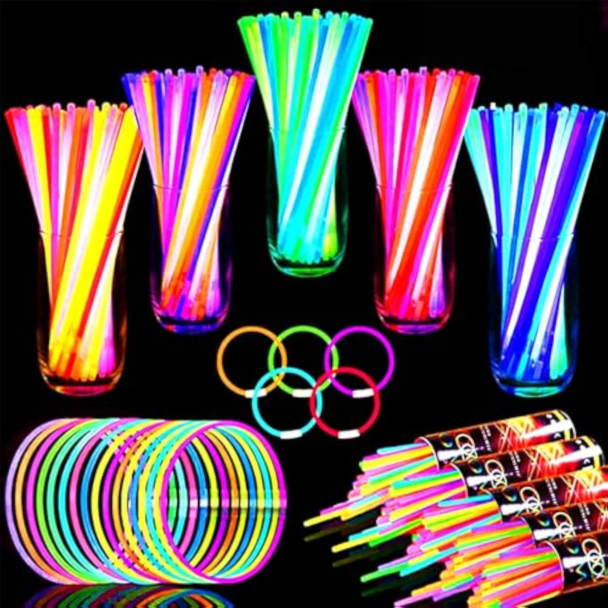 500pc Ultra-Bright Glow Stick Bulk Pack 8" Necklaces & Bracelets for NYE