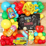Back to School Balloon Garland Arch Kit,153Pcs Rainbow Balloons with Pencil Apple School Bus Foil Balloons for First Day of School Preschool Kindergarten Party Decorations