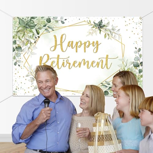 Happy Retirement Banner, Retirement Backdrop Decorations 71x43Inch