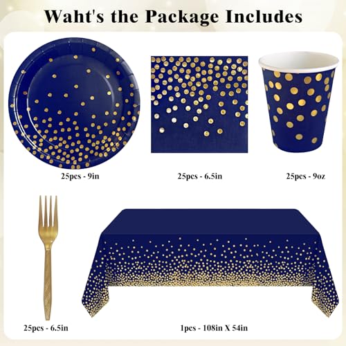 Navy Blue and Gold Paper Plates Napkins Cups Tablecloths Party Supplies