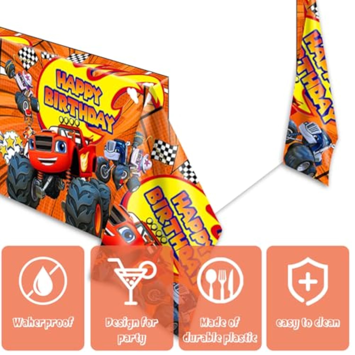 2Pcs Blaze And The Monster Tablecloth Disposable Tablecover Birthday Party Supplies And Decorations For Kid Boy Baby Shower Rectangle Tables 70"X42",2 Pack,